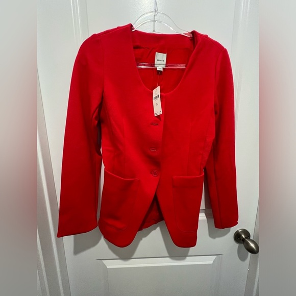 Anthropologie Maeve Blazer Scoop Neck Cutaway Red Jacket - Picture 3 of 11
